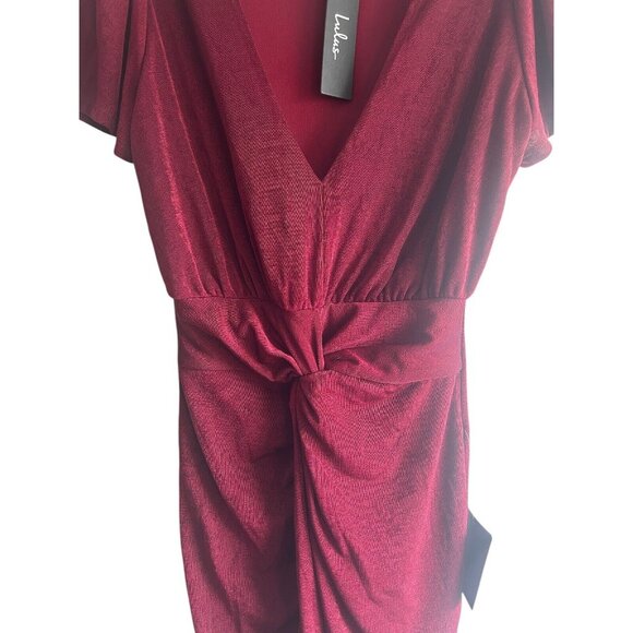 Lulus Dash of Charm Burgundy Short Sleeve Twisted Front Midi Dress Size Medium - Picture 5 of 10